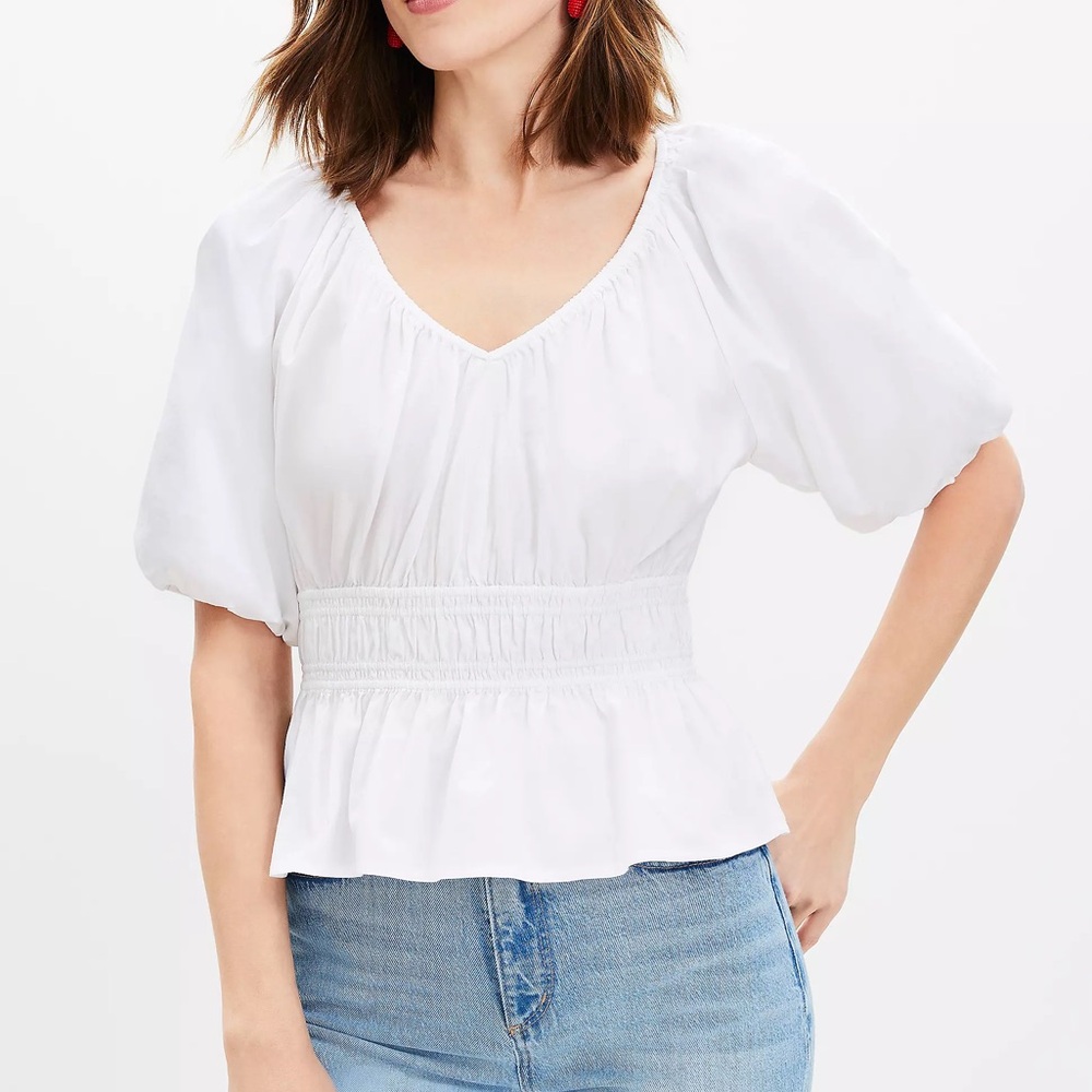 LOFT Gathered Waist V-Neck Blouse